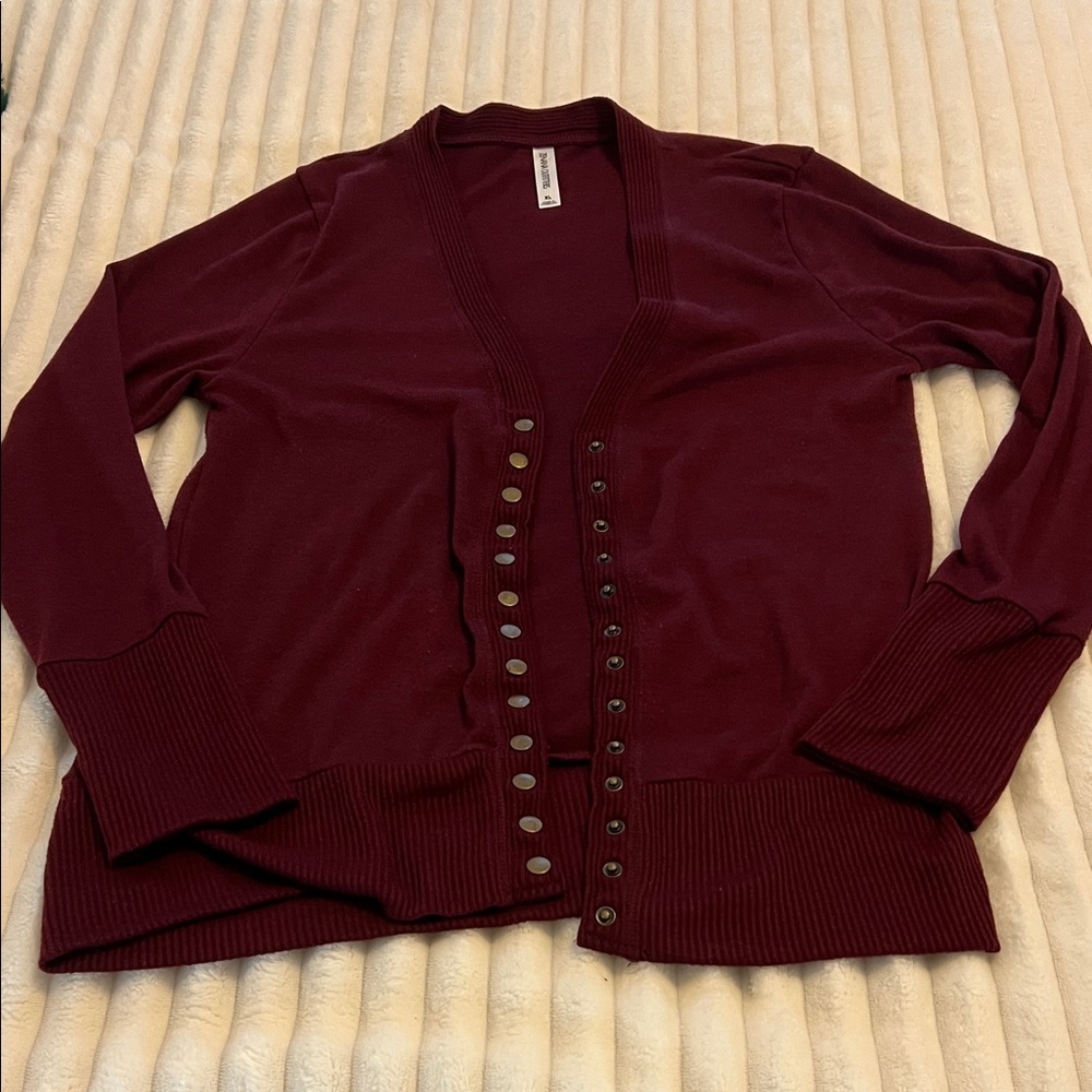Zenana Outfitters Maroon Button-Up Cardigan
